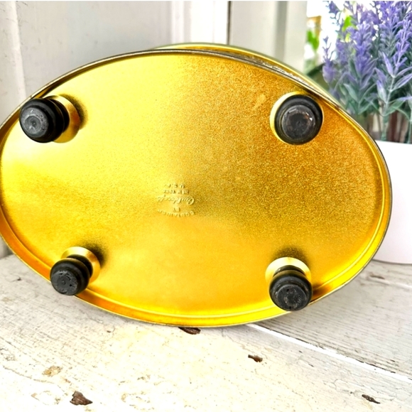 Vintage Guildcraft Oval Tin Golden & Moss green Storage Box - Picture 6 of 12